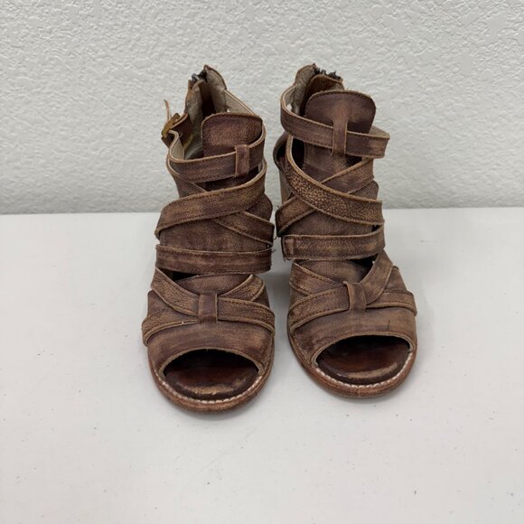 Freebird by Steven Claw Distressed Leather Heeled Open Toe Sandals Shoe Womens 9 - Picture 2 of 11
